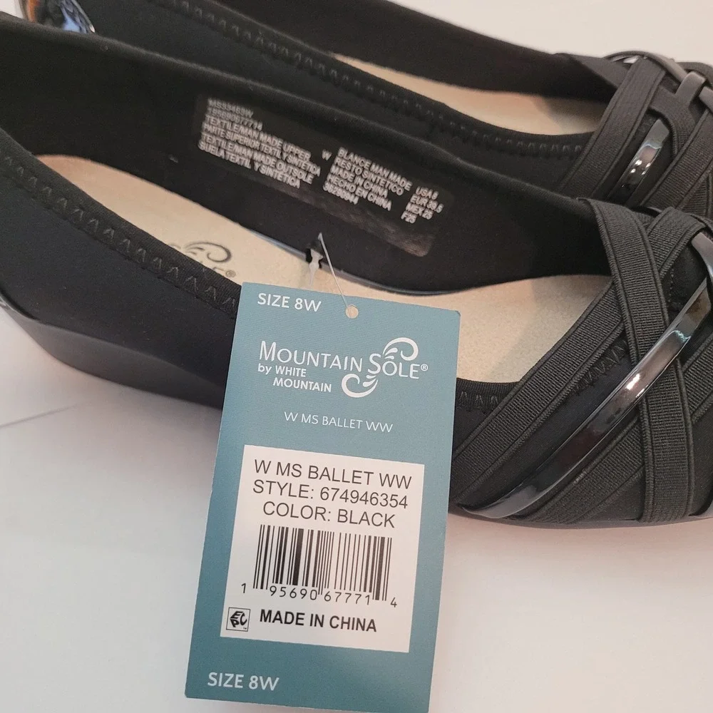 Mountain‎ Sole MS Ballet WW Women Black Low Wedge Wide Width Shoes 8W 674946354